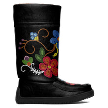 Load image into Gallery viewer, Flower Beadwork People Black Real Leather MocLux
