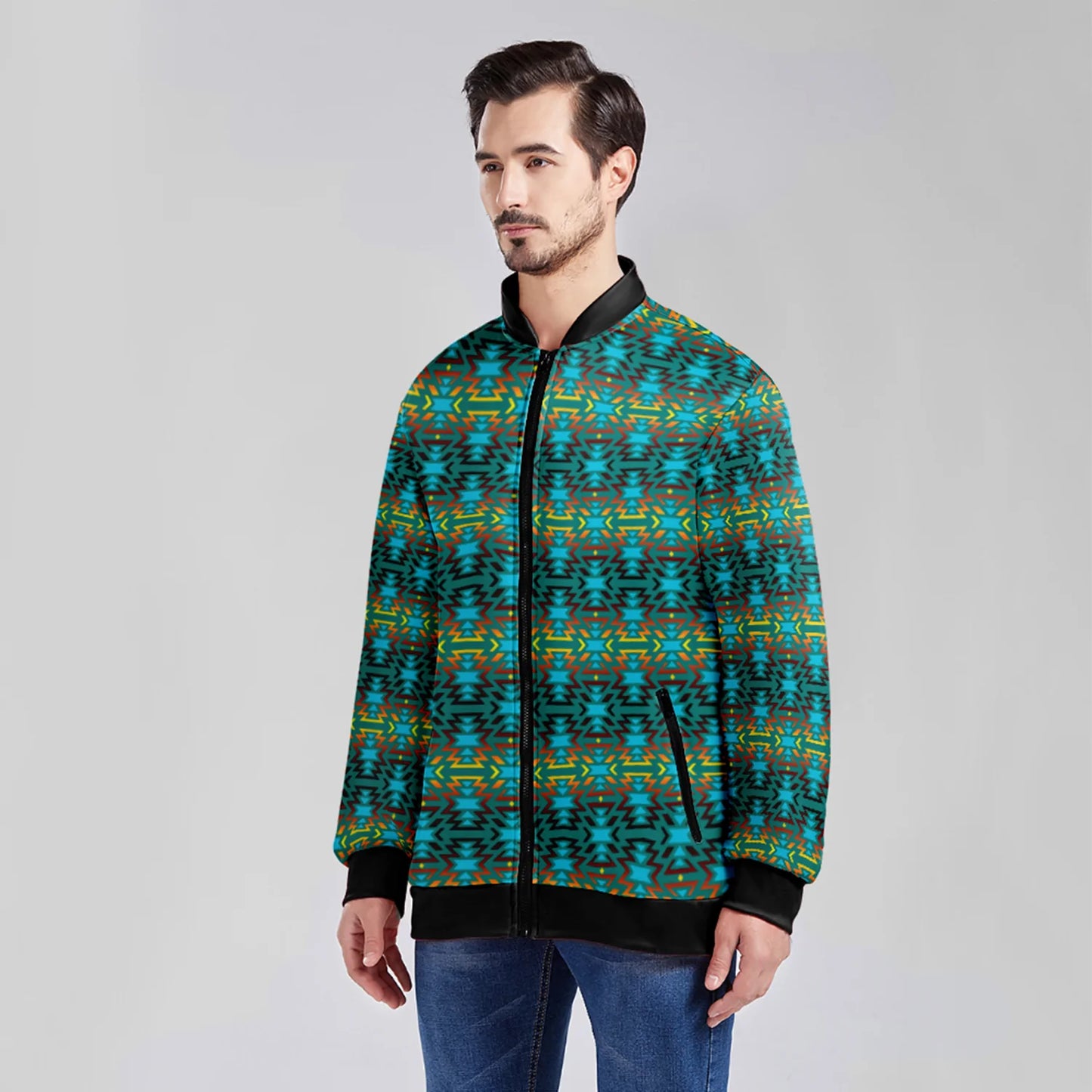 Fire Colors and Turquoise Teal Lightweight Jacket