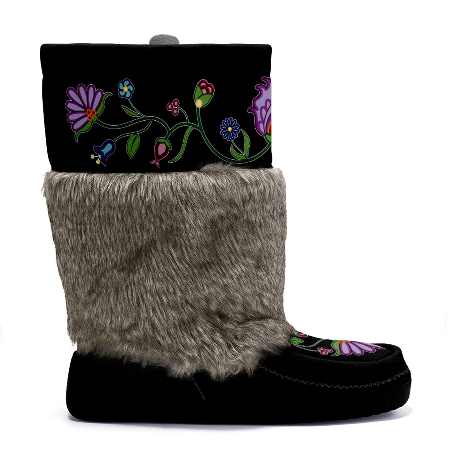 Winter Fire Black Real Leather MocLux with Fur