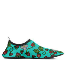 Load image into Gallery viewer, Strawberry Dreams Turquoise Kid&#39;s Sockamoccs Slip On Shoes
