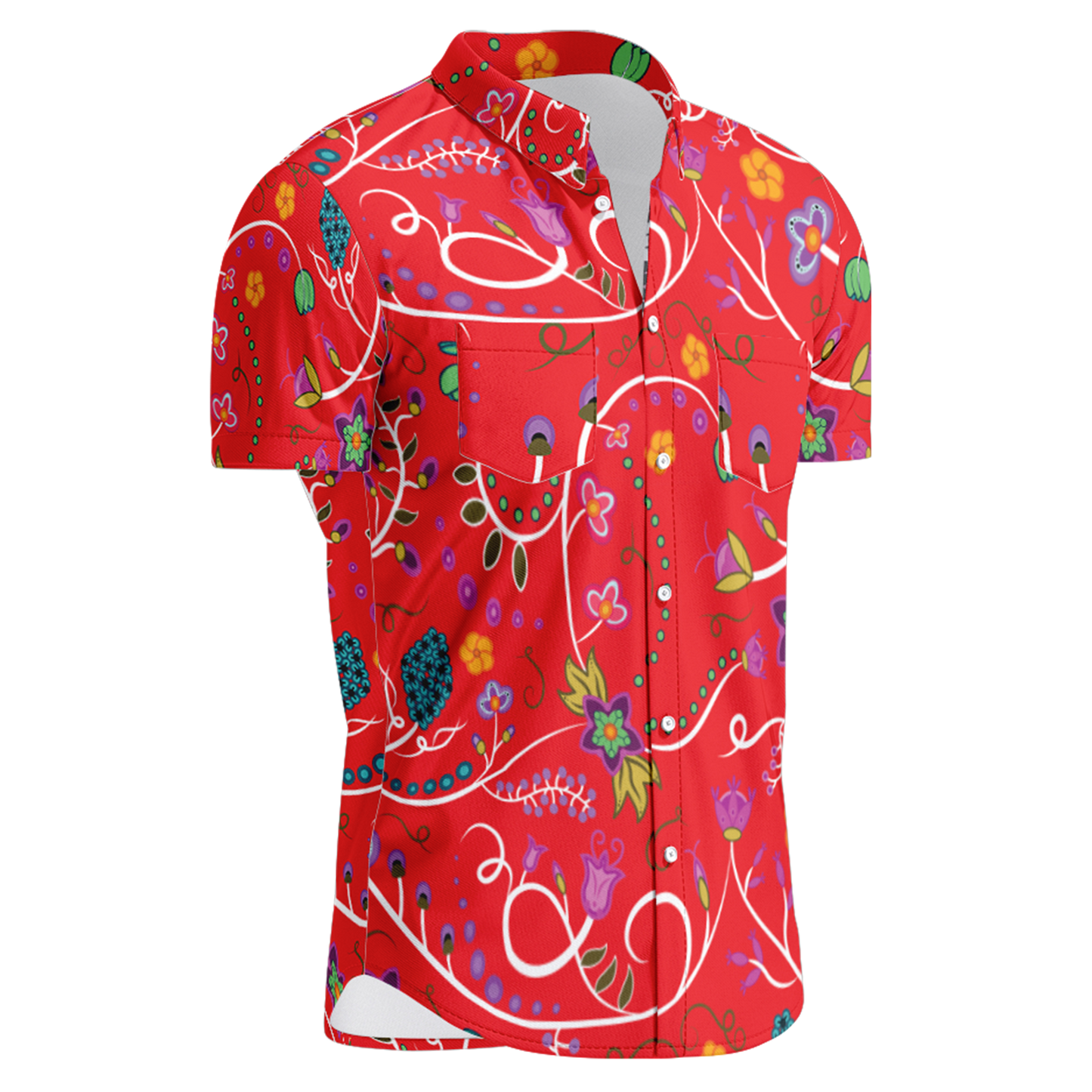 Fresh Fleur Fire Hawaiian-Style Button Up Shirt