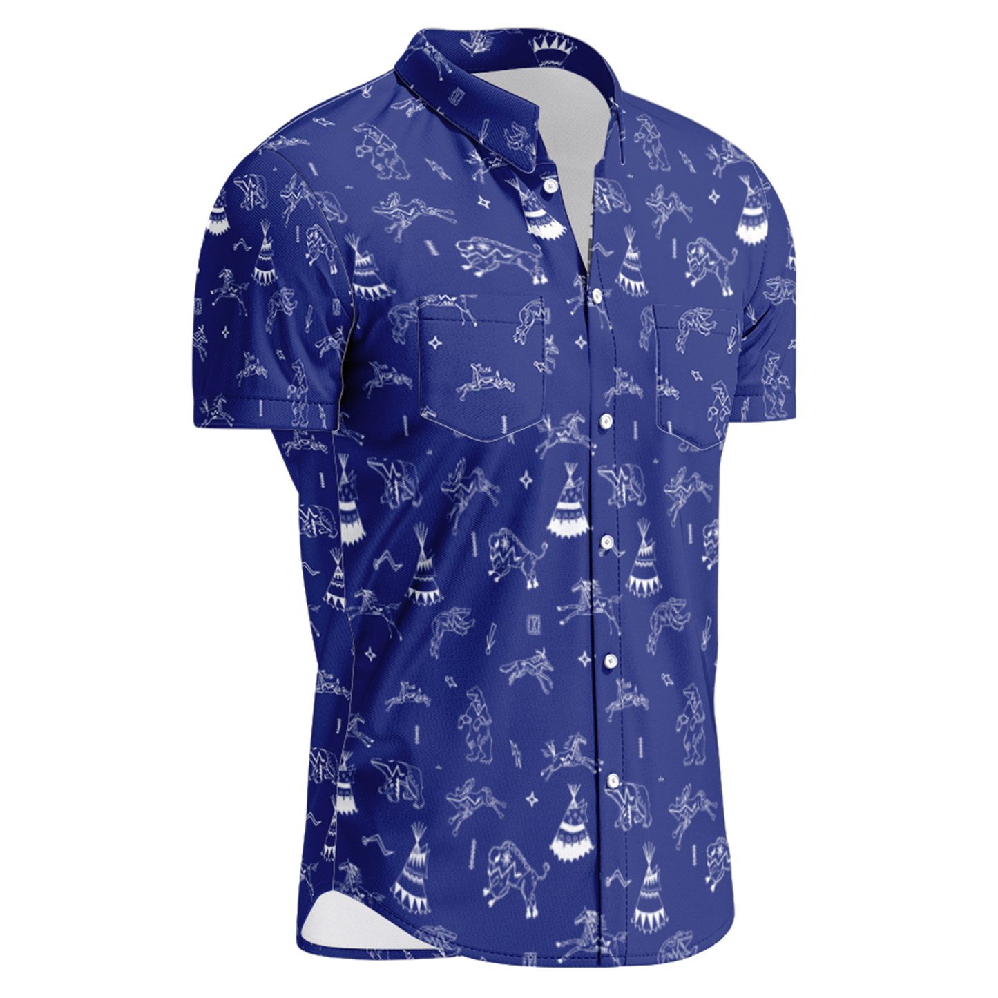 Ledger Dables Blue Hawaiian-Style Button Up Shirt