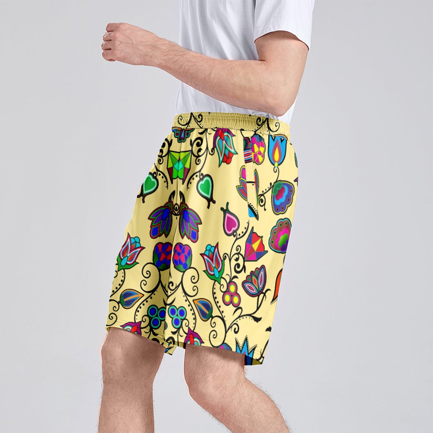 Indigenous Paisley Vanilla Athletic Shorts with Pockets