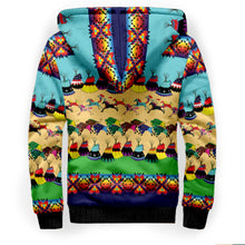 Load image into Gallery viewer, Horses and Buffalo Ledger Blue Sherpa Hoodie
