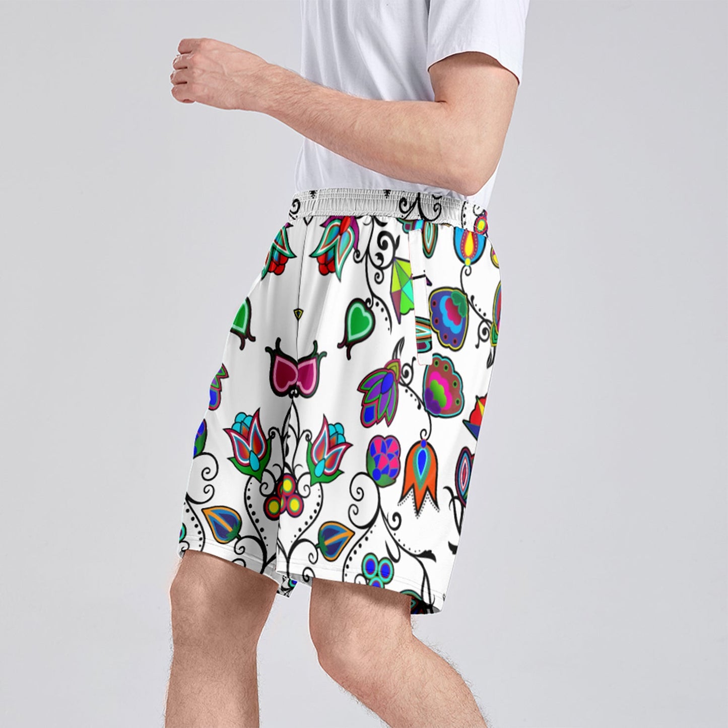 Indigenous Paisley White Athletic Shorts with Pockets