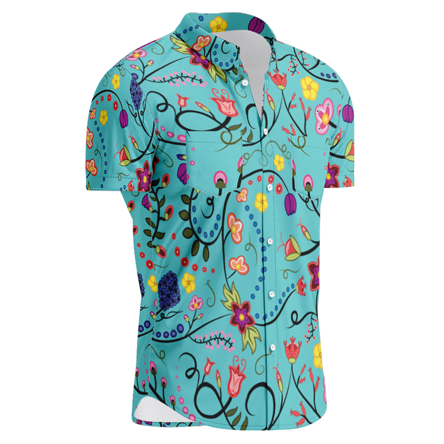 Fresh Fleur Sky Hawaiian-Style Button Up Shirt