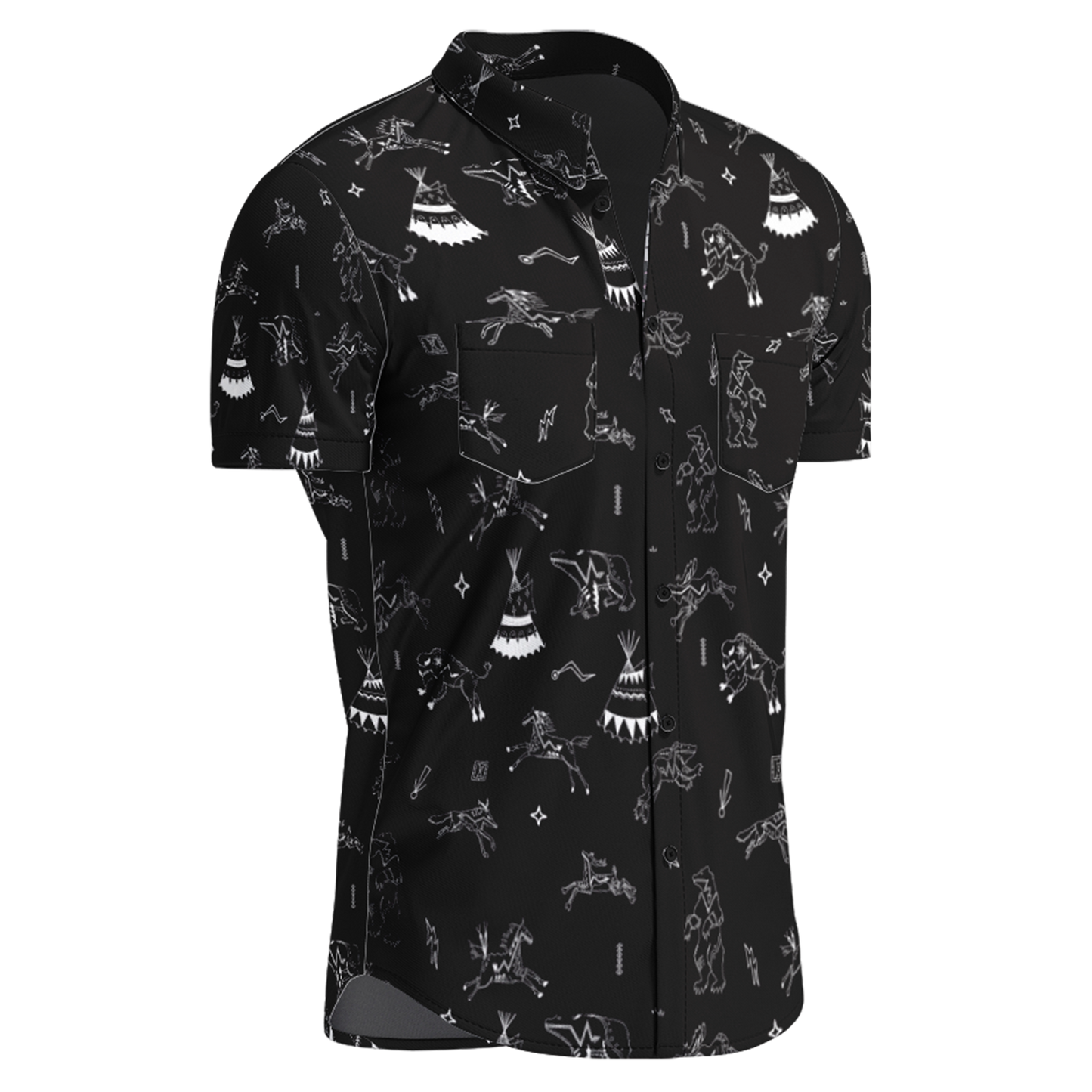 Ledger Dables Black Hawaiian-Style Button Up Shirt