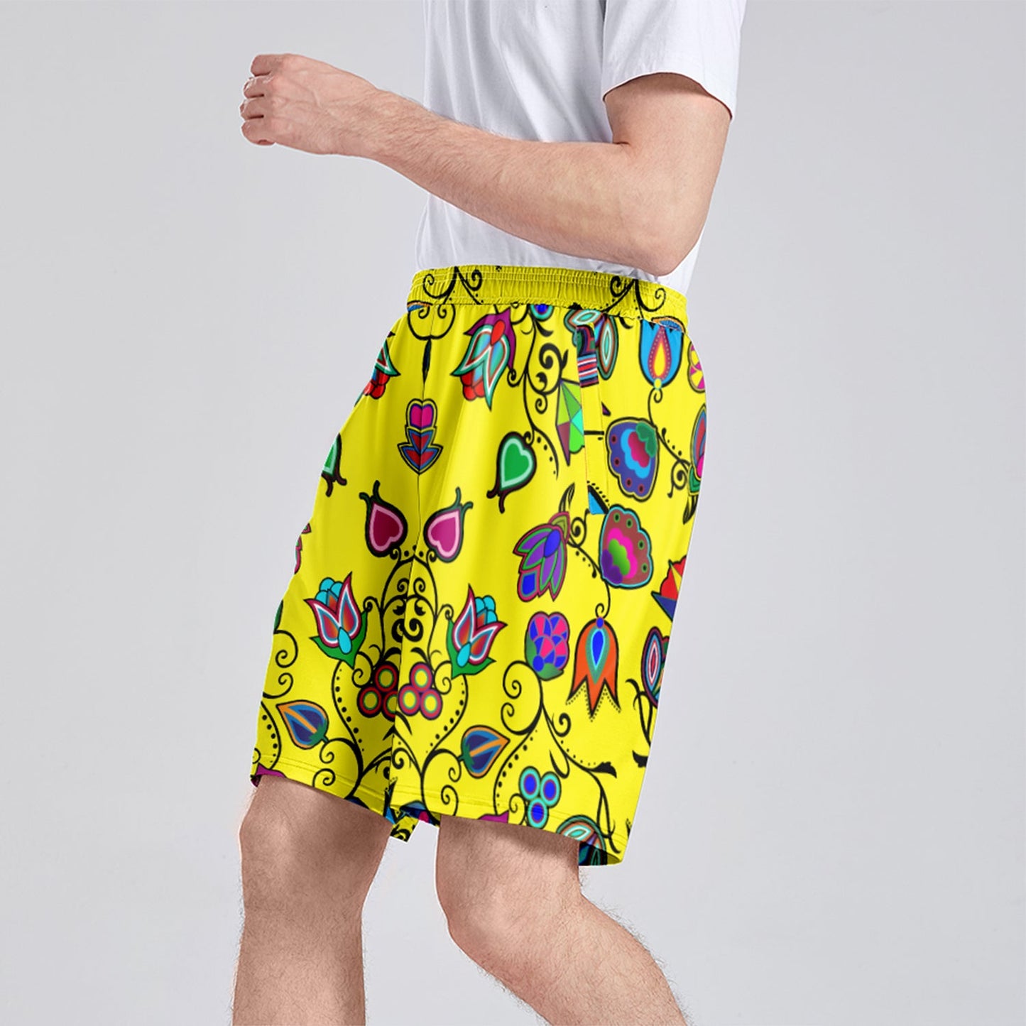 Indigenous Paisley Yellow Athletic Shorts with Pockets