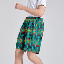 Load image into Gallery viewer, Fire Colors and Turquoise Teal Athletic Shorts with Pockets
