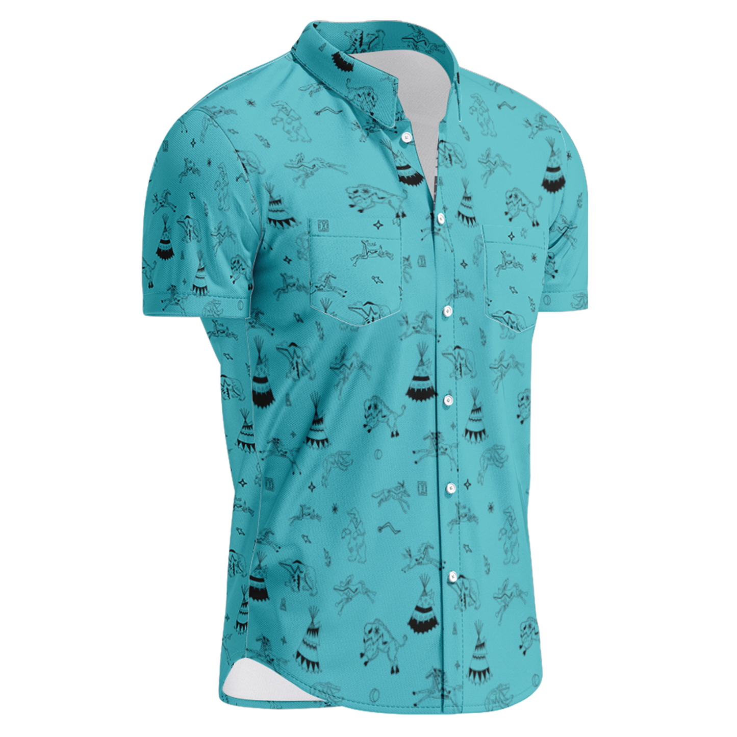 Ledger Dables Torquoise Hawaiian-Style Button Up Shirt