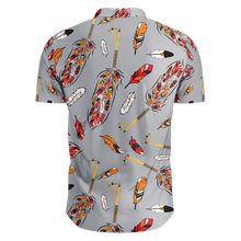 Load image into Gallery viewer, ECM Prayer Feathers Grey Hawaiian-Style Button Up Shirt
