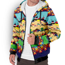 Load image into Gallery viewer, Horses and Buffalo Ledger Blue Sherpa Hoodie
