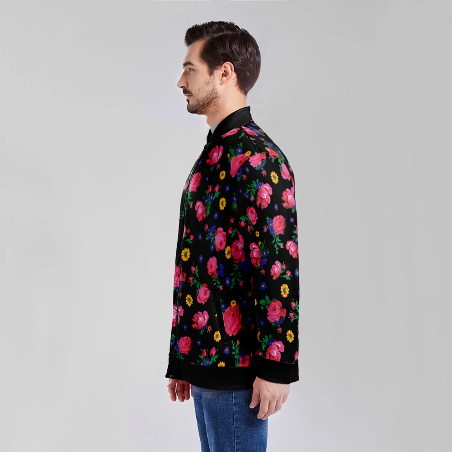 Kokum Ceremony Black Zippered Collared Lightweight Jacket