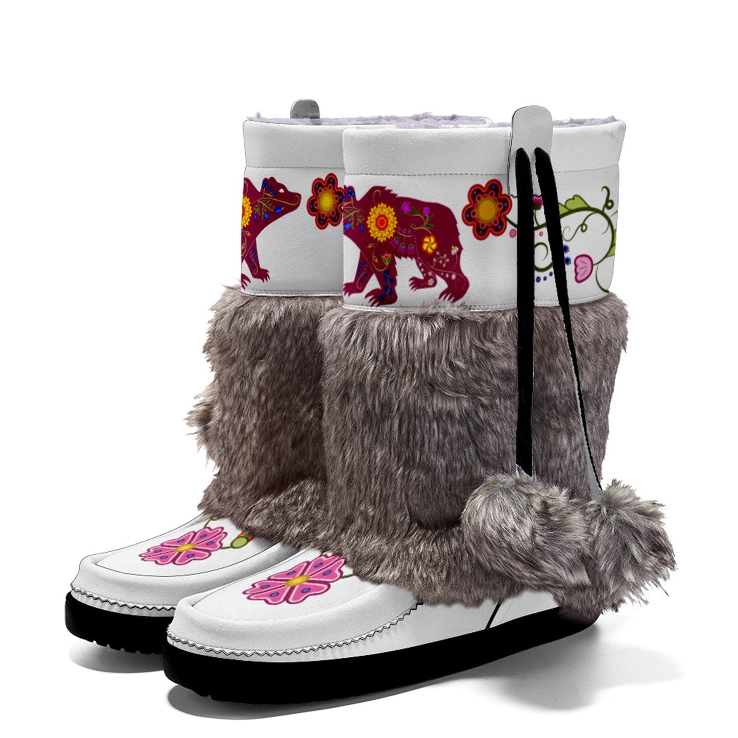 Floral Maskwa Real Leather MocLux with Fur