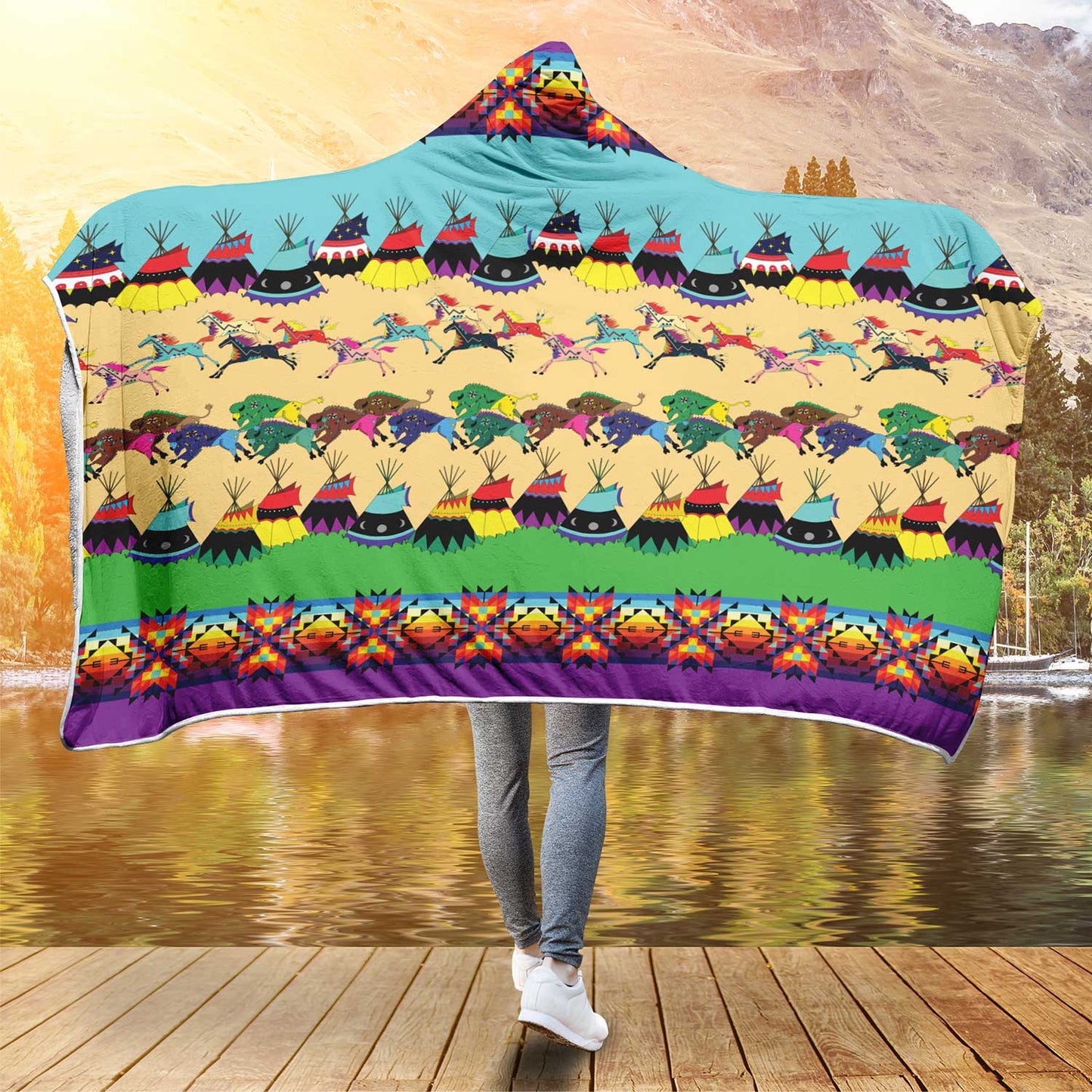 Prairie Bison Hooded Blanket