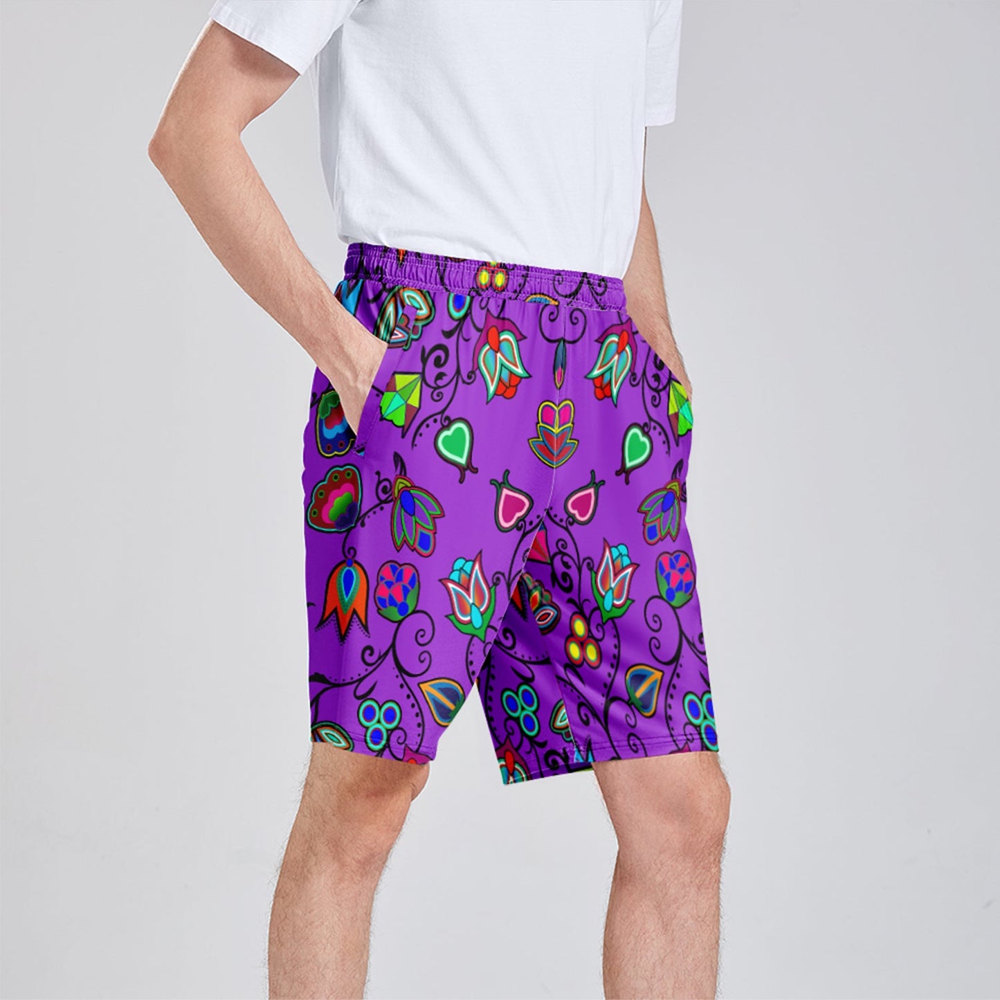 Indigenous Paisley Dark Orchid Athletic Shorts with Pockets