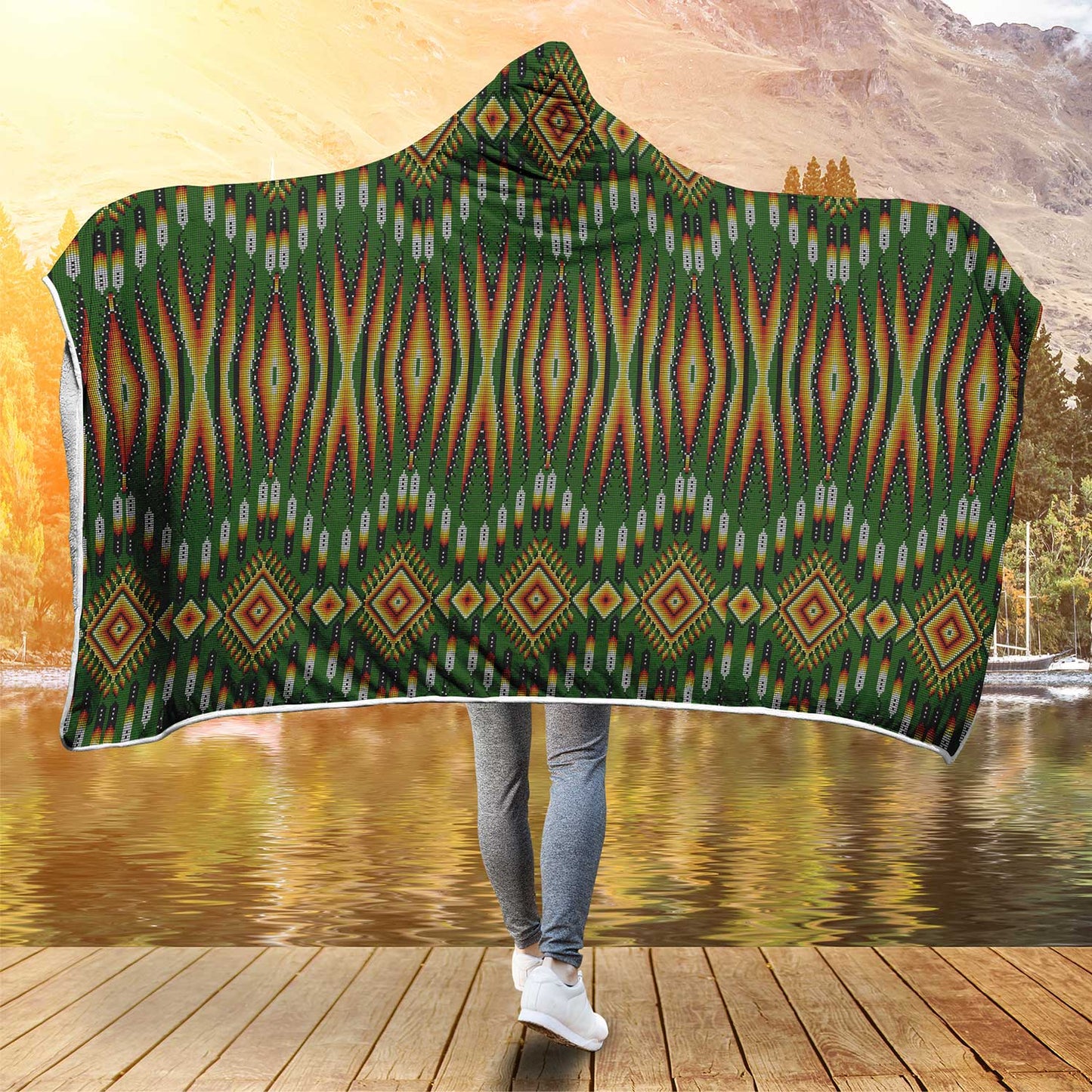 Fire Feather Green Hooded Blanket