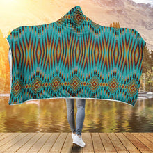 Load image into Gallery viewer, Fire Feather Turquoise Hooded Blanket
