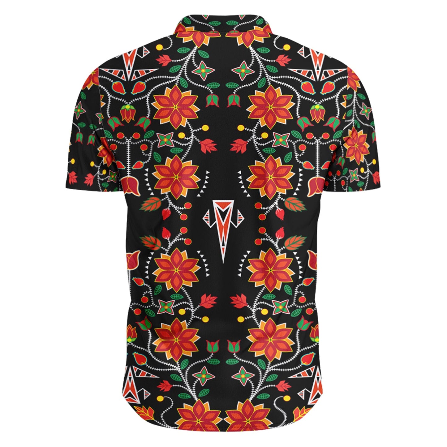 Floral Beadwork Six Bands Short Sleeve Button Up