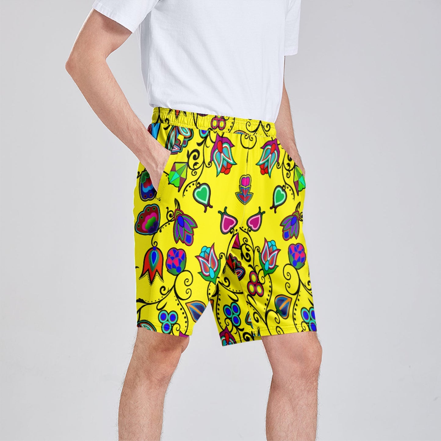 Indigenous Paisley Yellow Athletic Shorts with Pockets