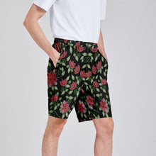 Load image into Gallery viewer, Red Beaded Rose Athletic Shorts with Pockets
