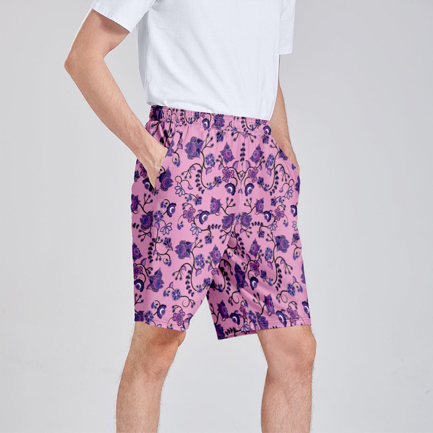 Purple Floral Amour Athletic Shorts with Pockets