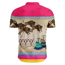 Load image into Gallery viewer, Buffalos Running Berry Hawaiian-Style Button Up Shirt
