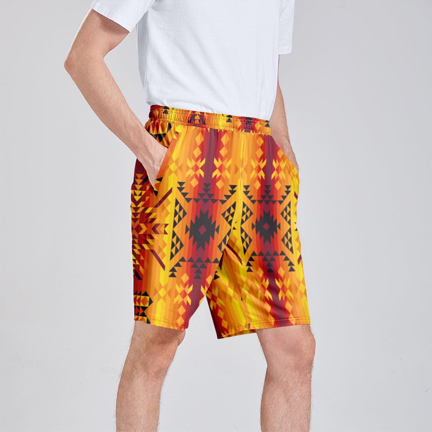 Desert Geo Yellow Athletic Shorts with Pockets