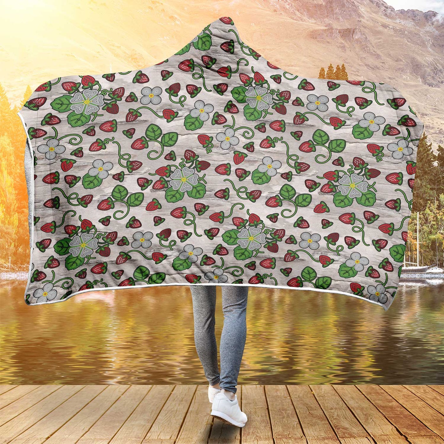 Strawberry Dreams Bright Birch Hooded Blanket