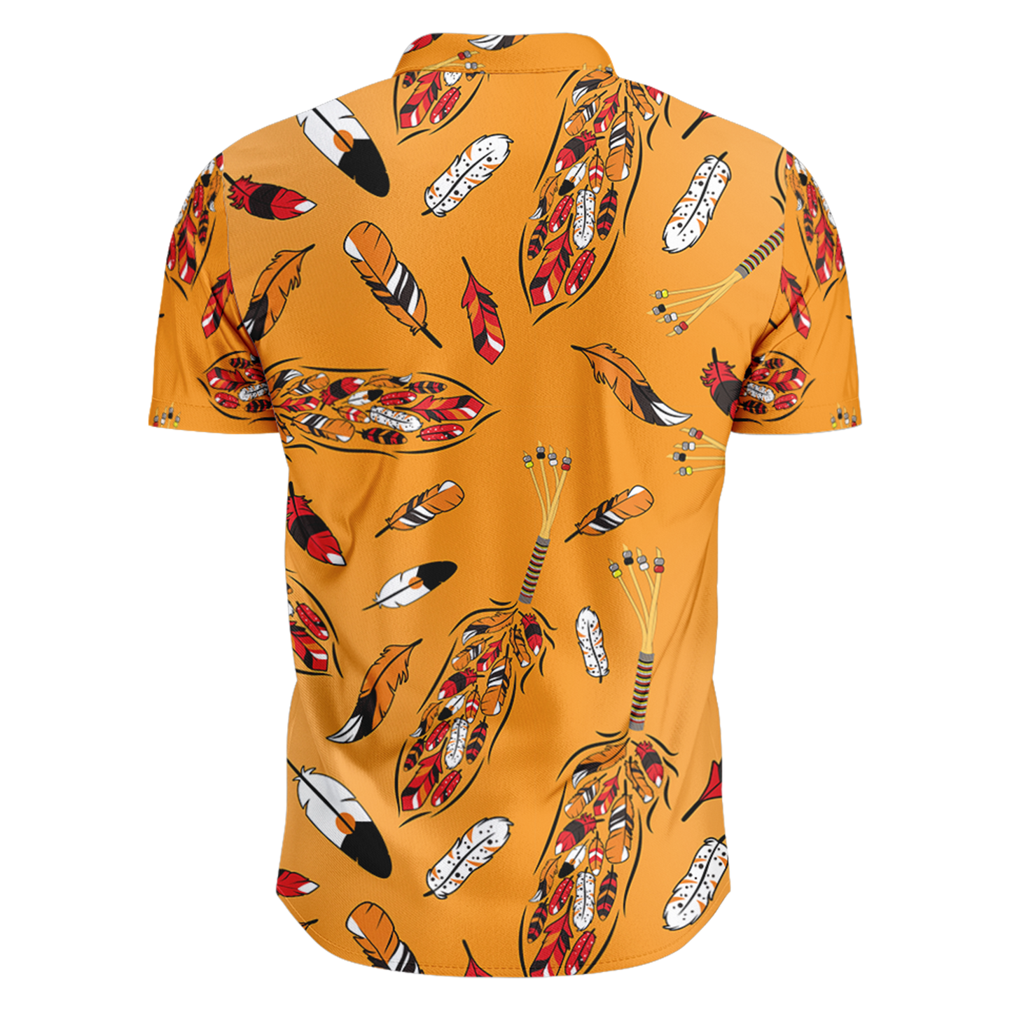 ECM Prayer Feathers Orange Hawaiian-Style Button Up Shirt