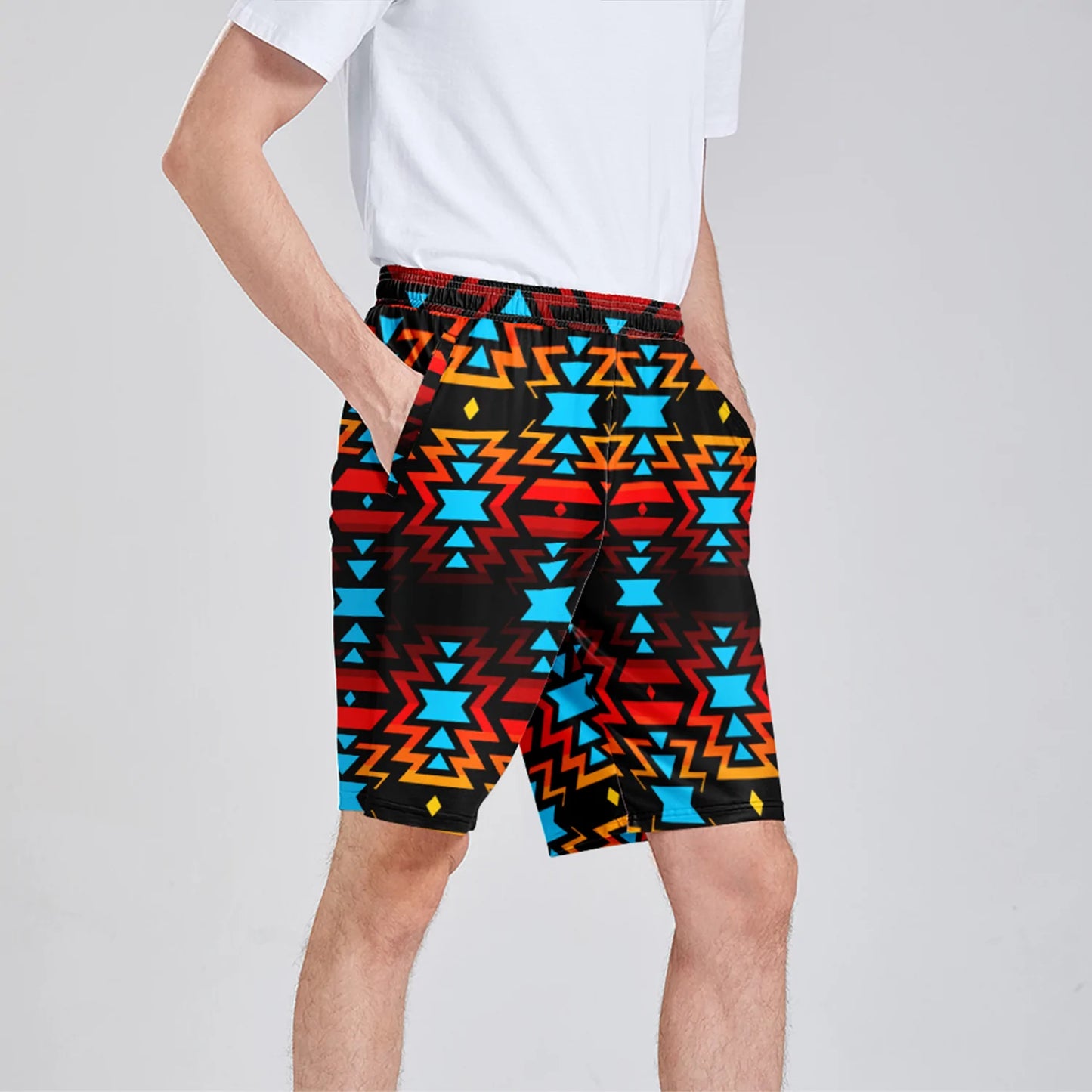 Black Fire and Sky Athletic Shorts with Pockets