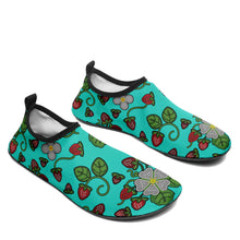 Load image into Gallery viewer, Strawberry Dreams Turquoise Kid&#39;s Sockamoccs Slip On Shoes
