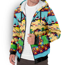 Load image into Gallery viewer, Horses and Buffalo Ledger Torquoise Sherpa Hoodie
