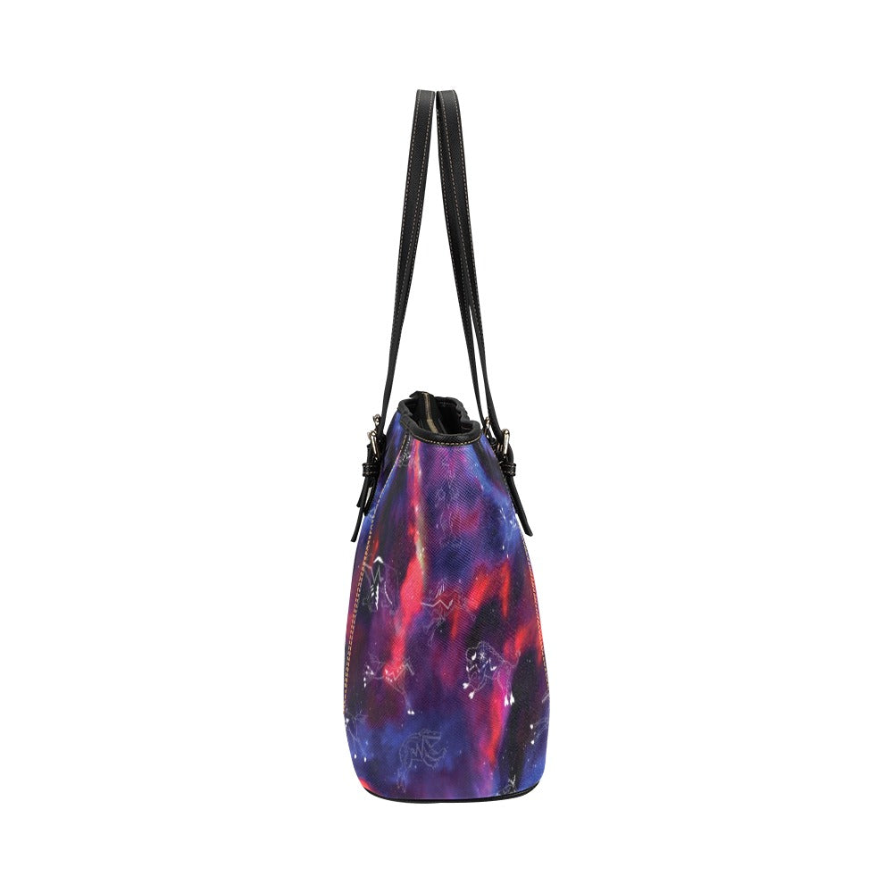 Animal Ancestors 3 Blue Pink Swirl Leather Tote Bag