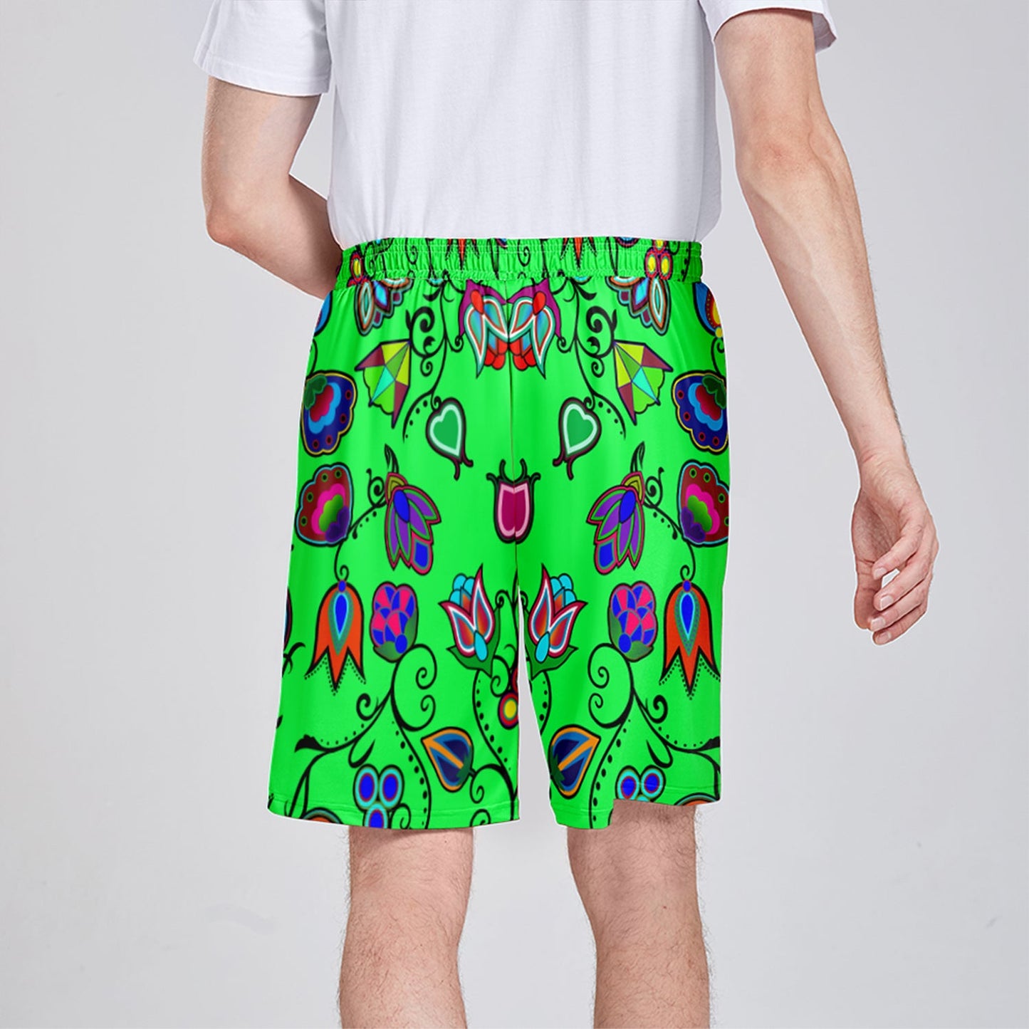 Indigenous Paisley Green Athletic Shorts with Pockets