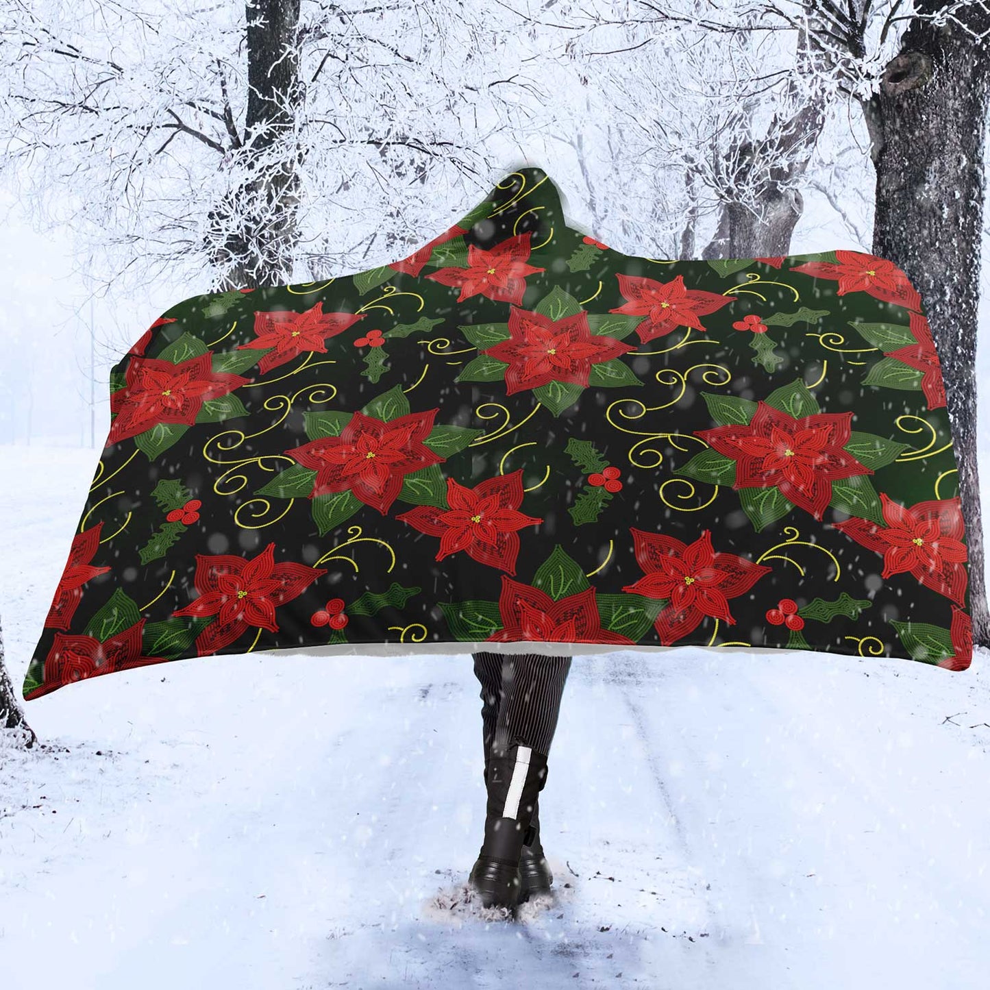 Poinsetta Parade Hooded Blanket