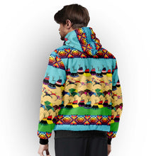 Load image into Gallery viewer, Horses and Buffalo Ledger Torquoise Sherpa Hoodie
