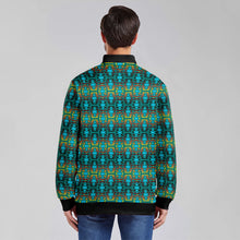 Load image into Gallery viewer, Fire Colors and Turquoise Teal Zippered Collared Lightweight Jacket
