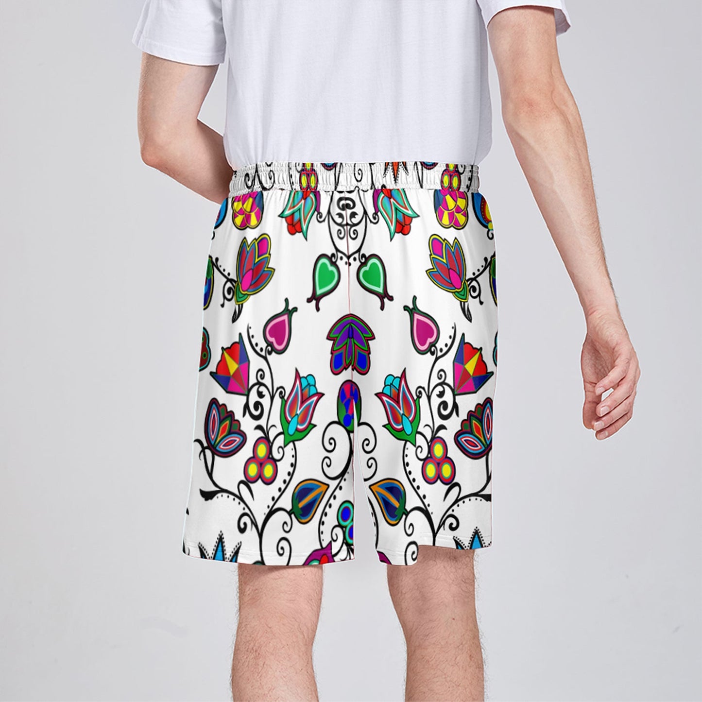 Indigenous Paisley White Athletic Shorts with Pockets