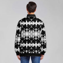 Load image into Gallery viewer, Between the Mountains Black and White Youth Zippered Collared Lightweight Jacket
