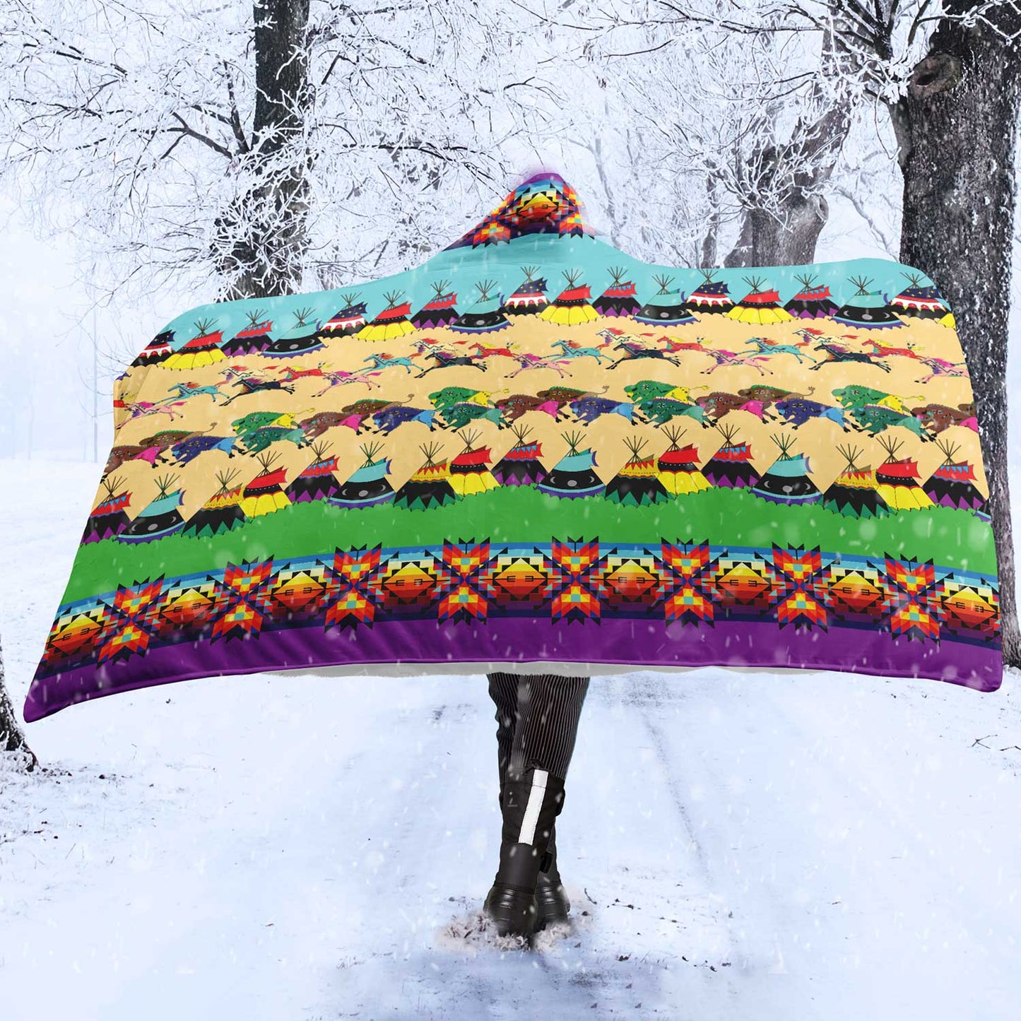 Prairie Bison Hooded Blanket