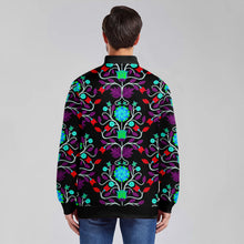 Load image into Gallery viewer, Floral Beadwork Four Clans Winter Youth Zippered Collared Lightweight Jacket
