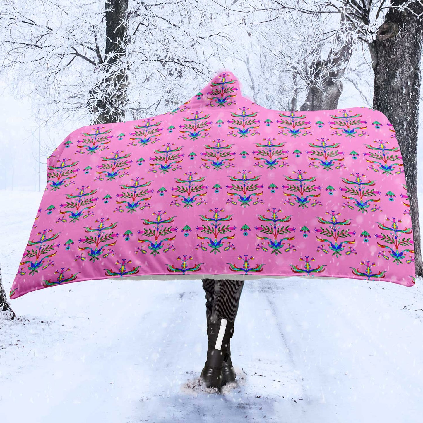 Dakota Damask Cheyenne Pink Hooded Blanket