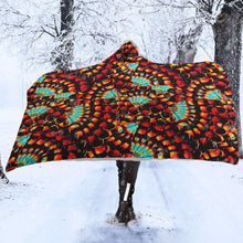 Load image into Gallery viewer, Hawk Feathers Fire and Turquoise Hooded Blanket
