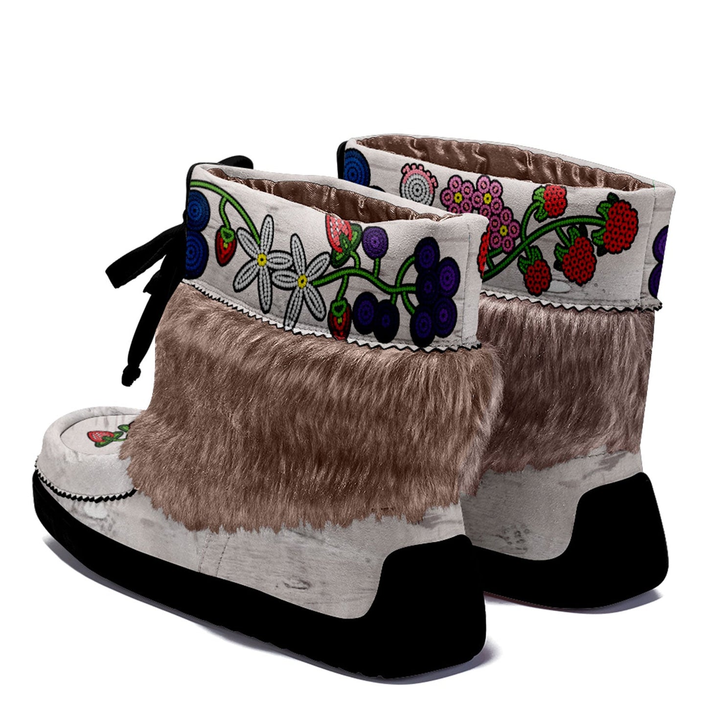 Birch Berries White Leather MocLux Short Style with Fur