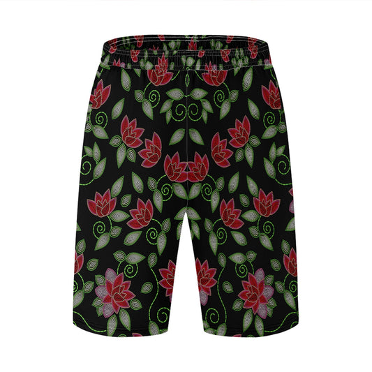Red Beaded Rose Athletic Shorts