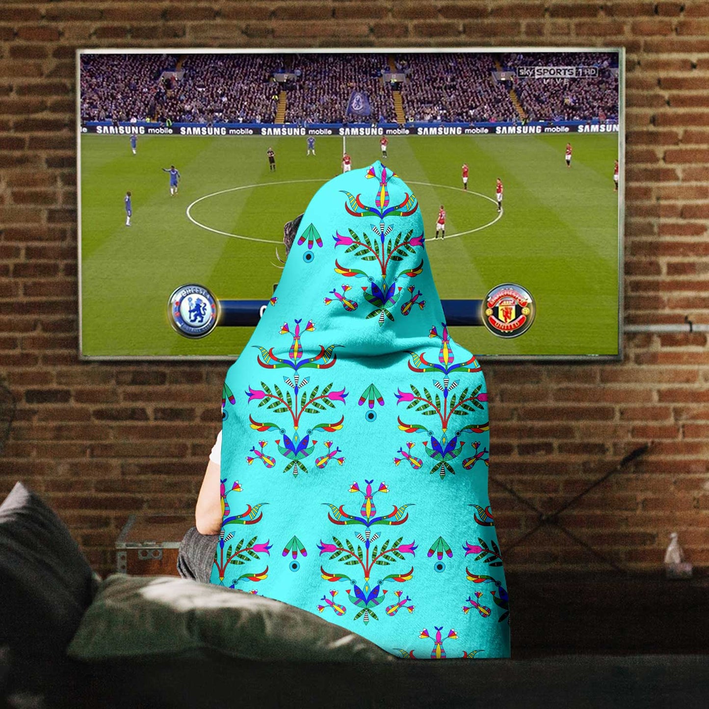 Dakota Damask Turquoise Hooded Blanket