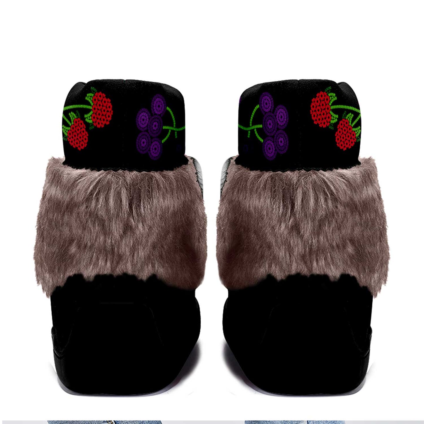 Birch Berries Black Leather MocLux Short Style with Fur