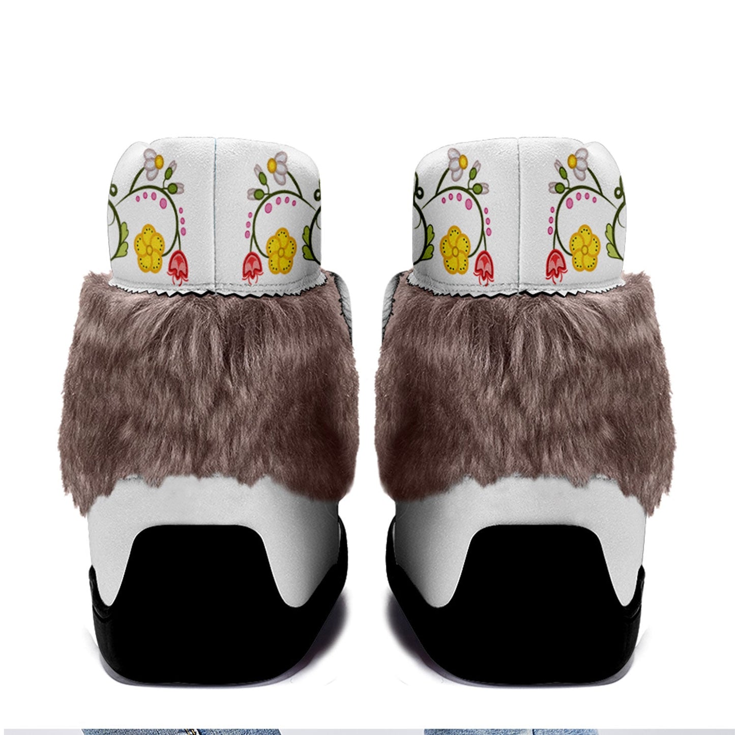 Floral Maskwa White Leather MocLux Short Style with Fur