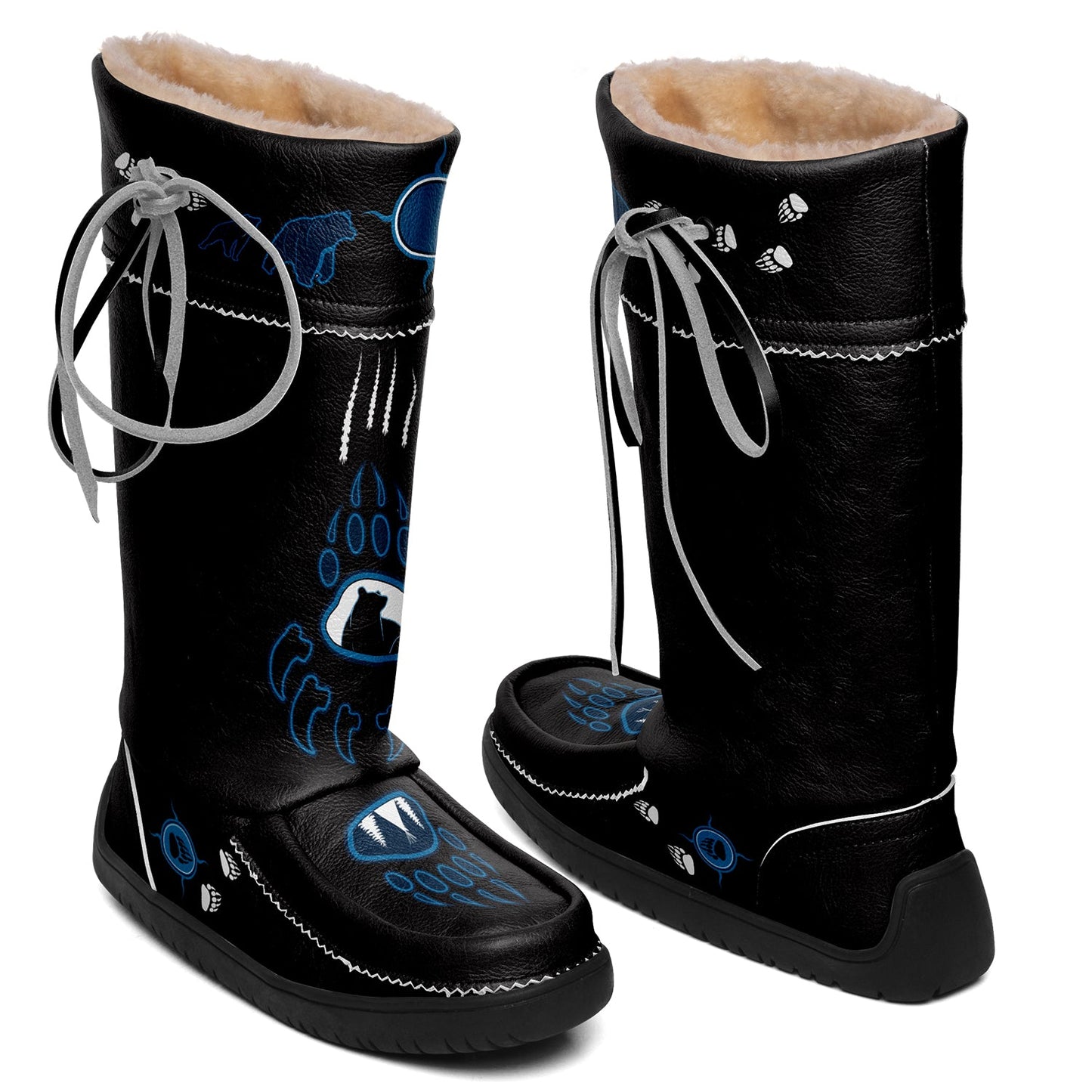 Bear Paw Blue Black Real Leather MocLux